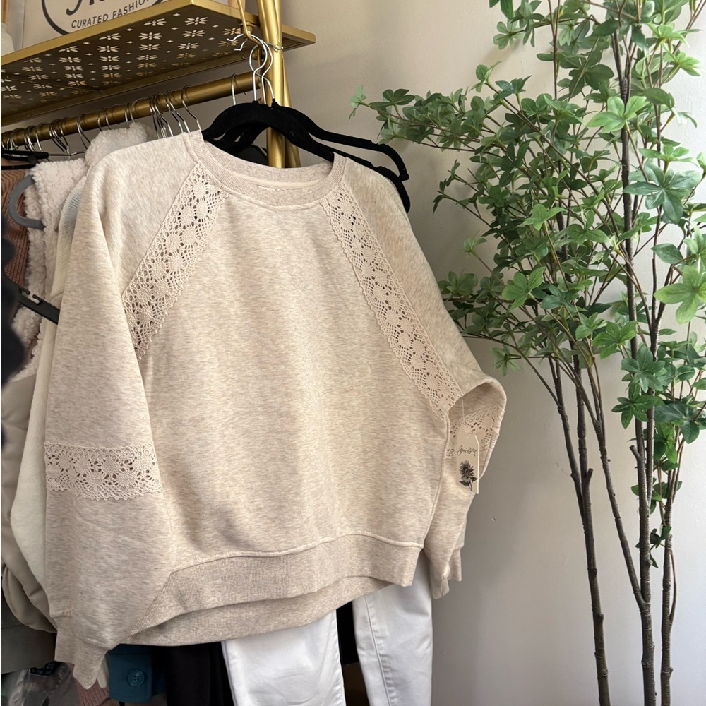 Joey and I  Cream Sweatshirt with Lace Detail nwt